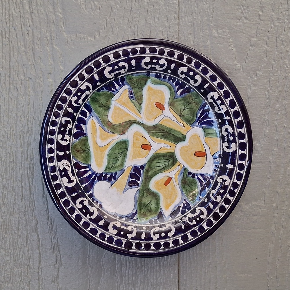Mexican Talavera Artist Signed Handpainted Floral Wall Hanging Plate